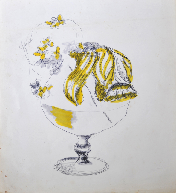 Brandy Snifter with Flowers - Colored marker/Black Pen