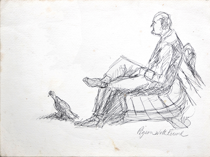 Pidgeon with Friend - Black Pen #070