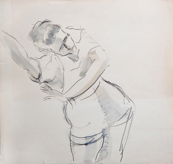 His Forehead - Casein Wash & Black Pen #073